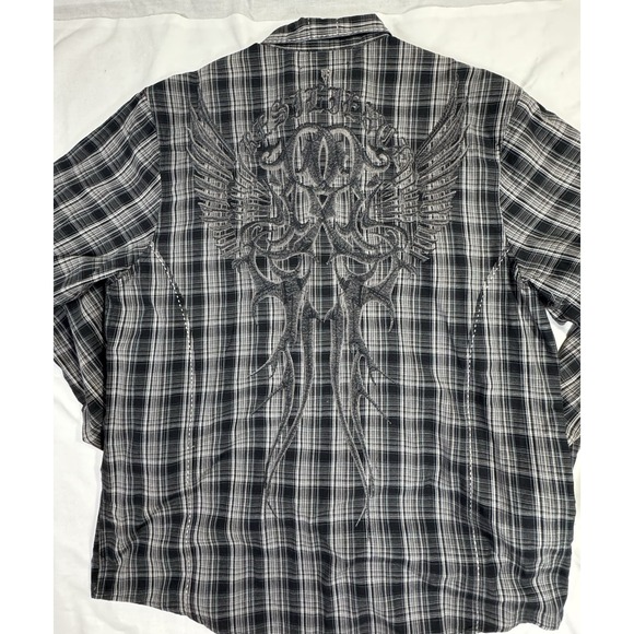 Roar‎ Shirt Mens 3XL Embroidered Spiritual Gothic Button Up Plaid Dynasty - Picture 11 of 11